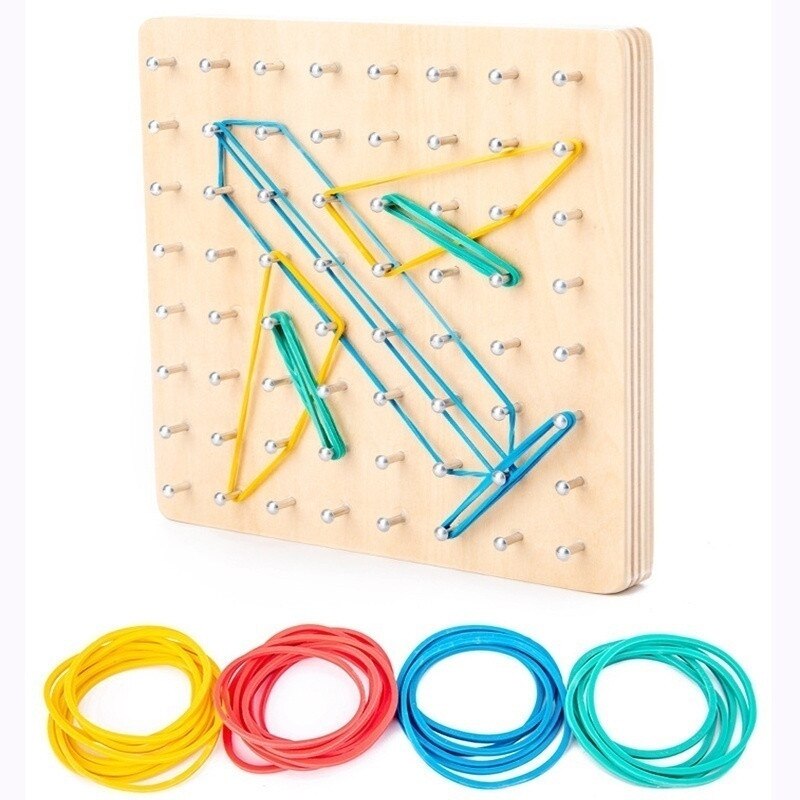 Montessori geoboard with elastic bands – shapes, patterns, colours | ages 3+