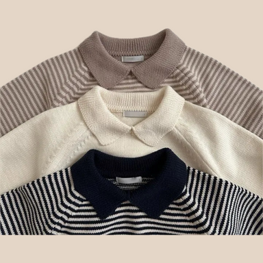 Striped polo jumper in soft cotton – classic collar, unisex fit | kids tops