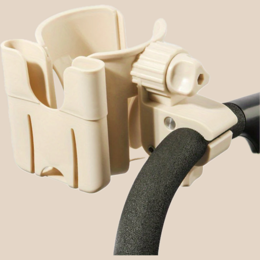 Pram phone and cup holder with universal fit – stable, 2-in-1 design | buggy accessory