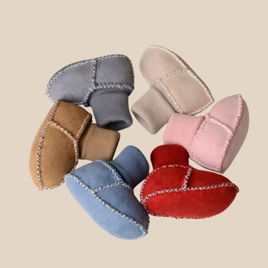 Baby booties with warm fleece lining – soft suede, non-slip sole | unisex