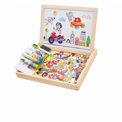 Magnetic drawing board with shapes – chalkboard, wooden design | for toddlers