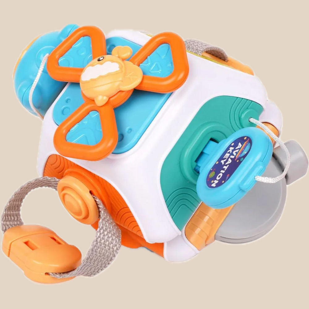 Montessori activity cube with sliders and buttons – Wooden, educational toy | Babies & toddlers