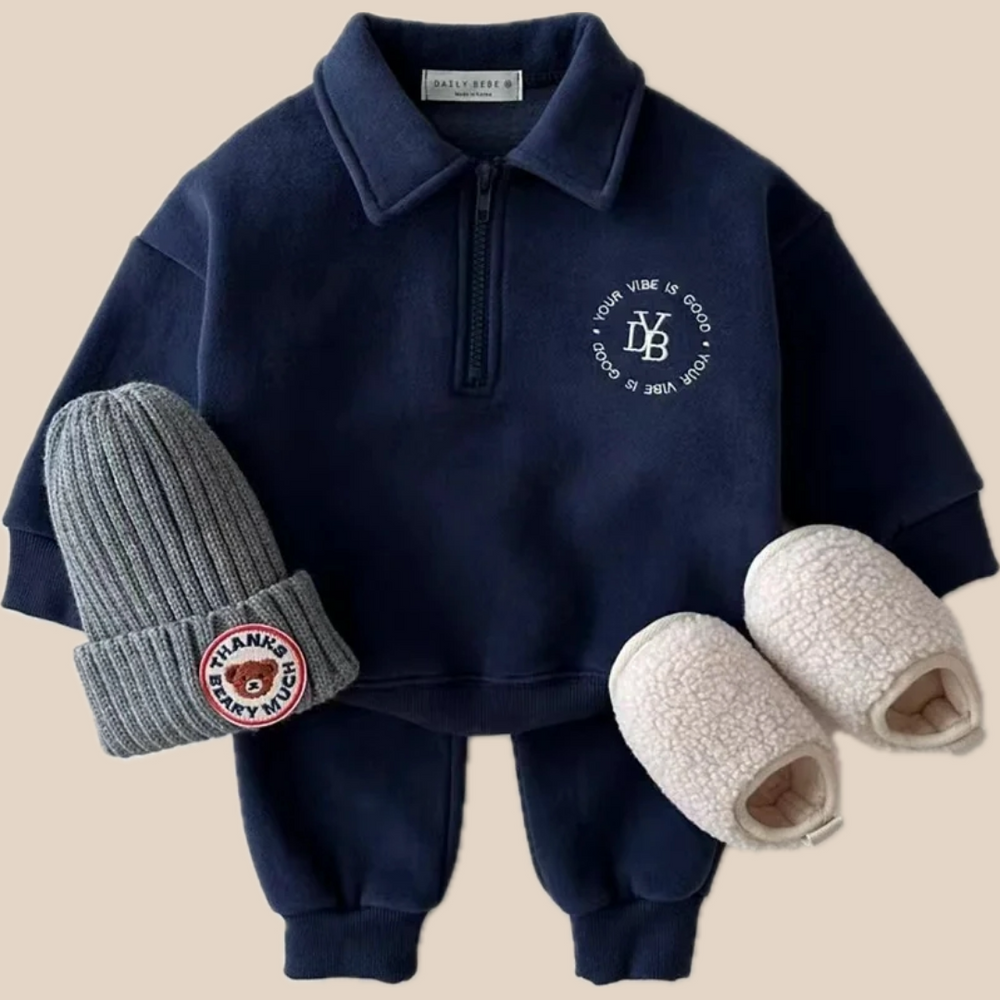 Fleece trousers and jumper set with half-zip – warm, soft, elasticated waist | Baby winter outfit