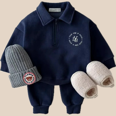 Fleece trousers and jumper set with half-zip – warm, soft, elasticated waist | Baby winter outfit