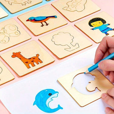 Wooden stencil set for kids – Montessori drawing templates, 20 pieces | ages 3+
