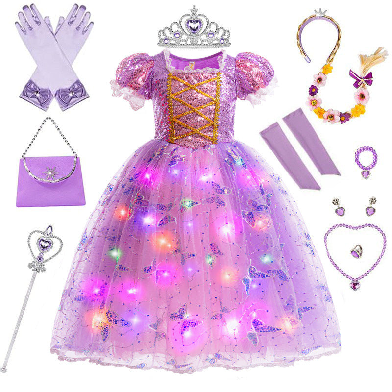Light-up mermaid princess dress – with crown, wand and wig | Dress-up set