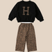 Jumper and trousers set with leopard print – soft cotton, elastic waistband | Girls