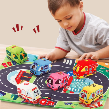 Soft car toy set with play mat – 9 vehicles, foldable & safe | toy cars