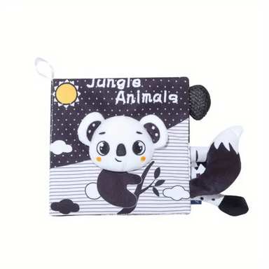 Black-and-white baby book with soft 3D tails – stimulates senses & motor skills | Sensory toy