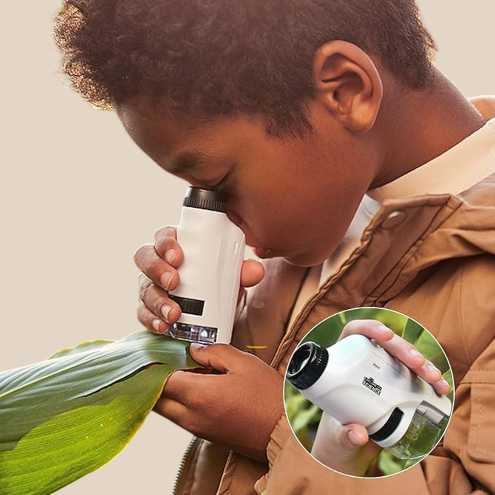 Portable microscope for kids offers 60x–120x zoom – LED light, compact design | Science toy