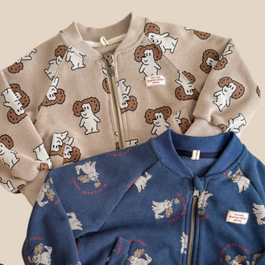 Bomber jacket with dog print – soft cotton, zip fastening | unisex kids jacket