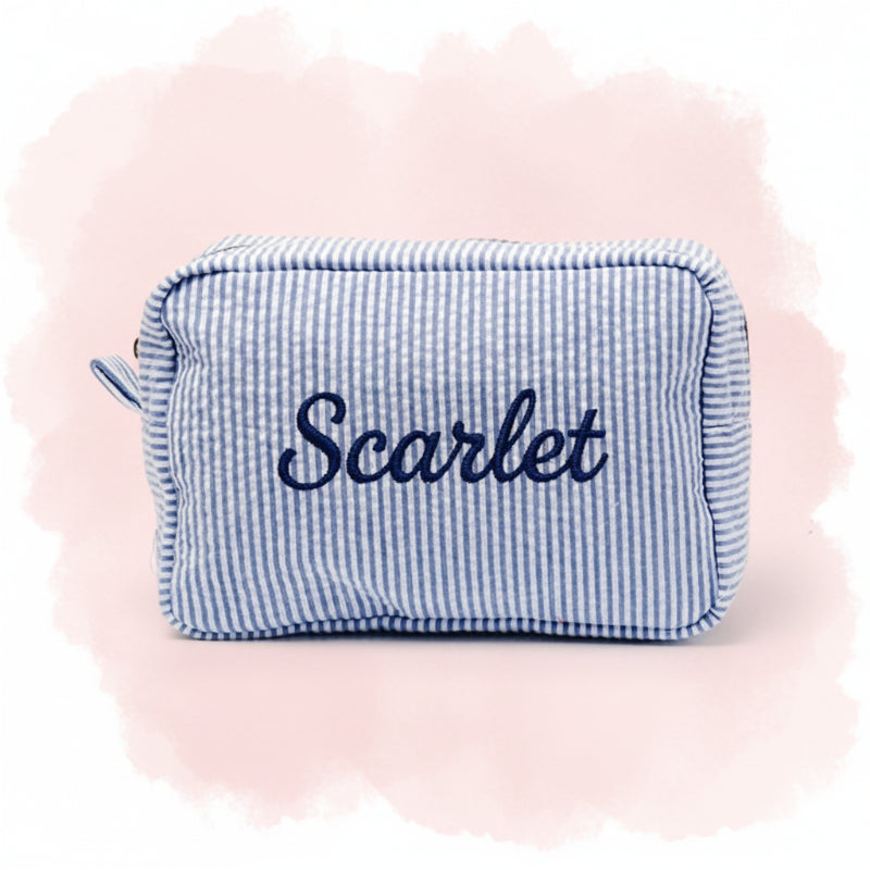 Personalised striped toiletry bag with name – spacious zip, multiple sizes | wash bag