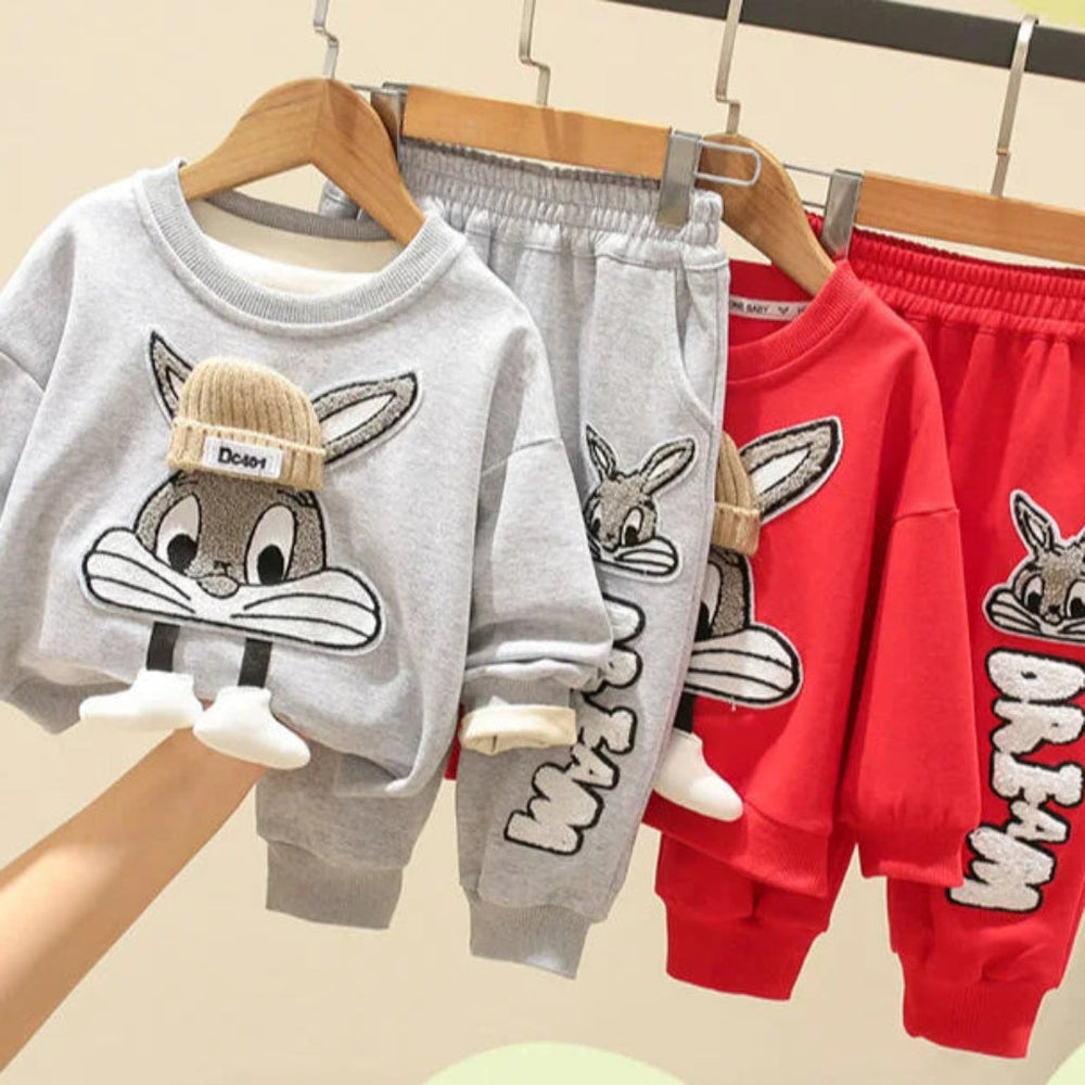 Bunny jumper and trousers set – soft cotton blend, elastic waistband | kids outfit