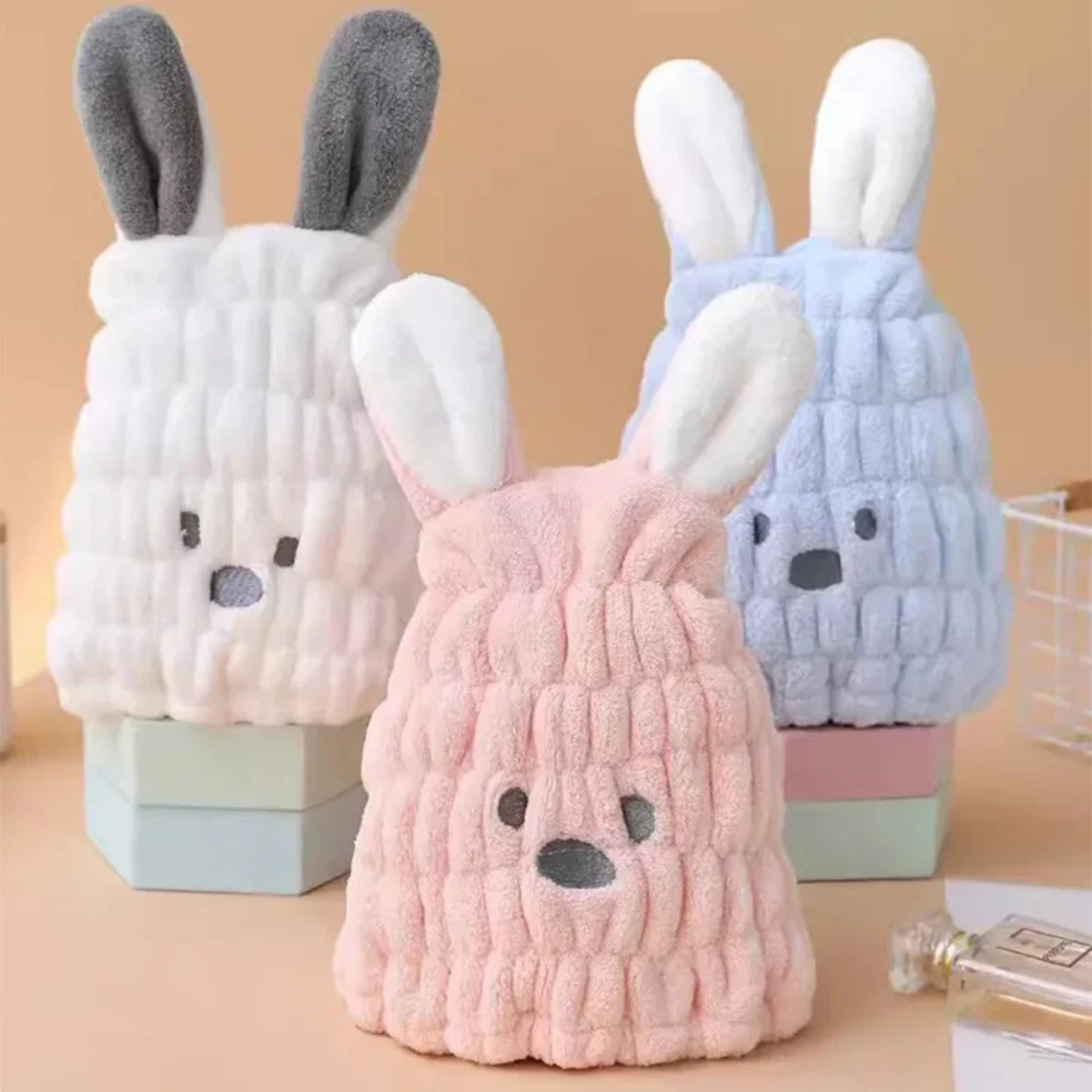 Kids' hair towel dries fast with microfibre – cute rabbit design, gentle on scalp | Toddlers