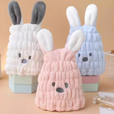 Kids' hair towel dries fast with microfibre – cute rabbit design, gentle on scalp | Toddlers