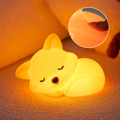 Fox night light in soft silicone – tap control, 3 settings, USB-C rechargeable | kids' lamp