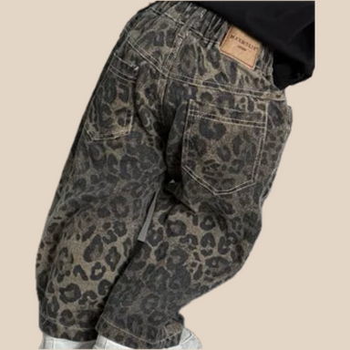 Leopard print jeans with elastic waistband – soft, durable denim | Girls
