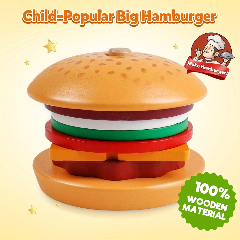 Wooden burger stacking toy – Montessori-style, builds fine motor skills | Educational toys for kids