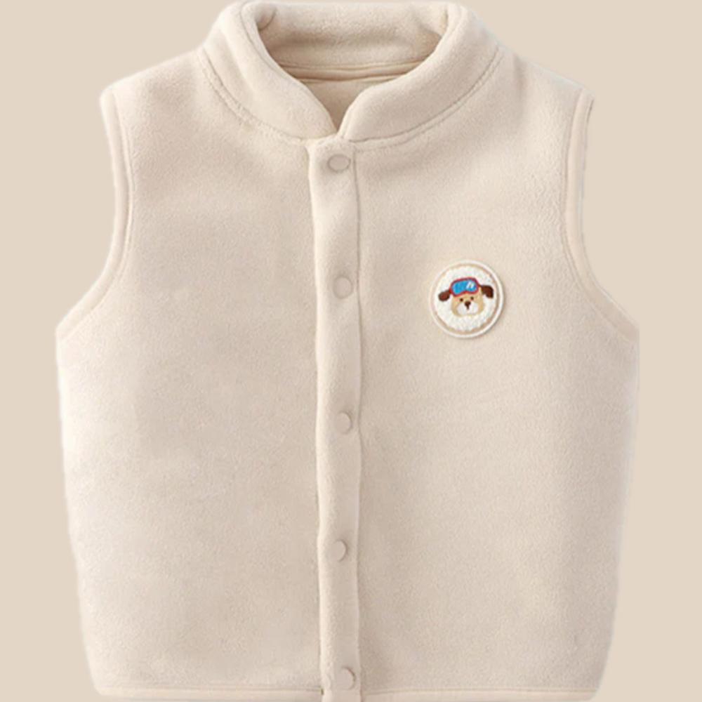 Fleece gilet keeps kids warm – soft, zip, dog print | unisex bodywarmer