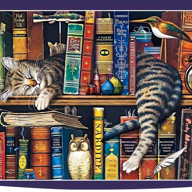 1000-piece cat jigsaw puzzle with cosy book theme – relaxing hobby, detailed design | puzzle lovers