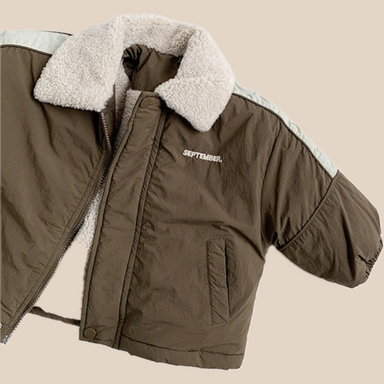 Kids winter coat with teddy lining – warm collar, zip & poppers | unisex