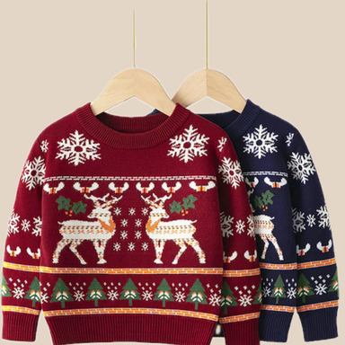 Christmas jumper with reindeer and snowflake design – soft cotton, sizes 1–6 years | kids