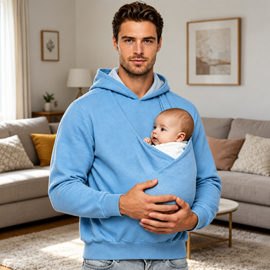 Men's cotton hoodie with baby pouch – hood, long sleeves, relaxed fit | for dads