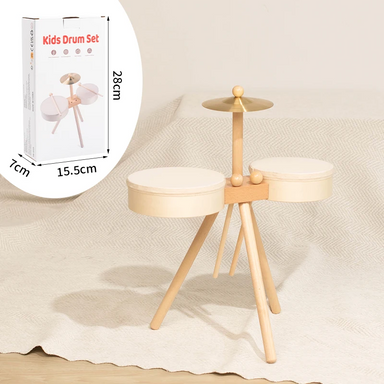 Wooden drum set with cymbal and xylophone – 5 instruments, beech wood | musical toy