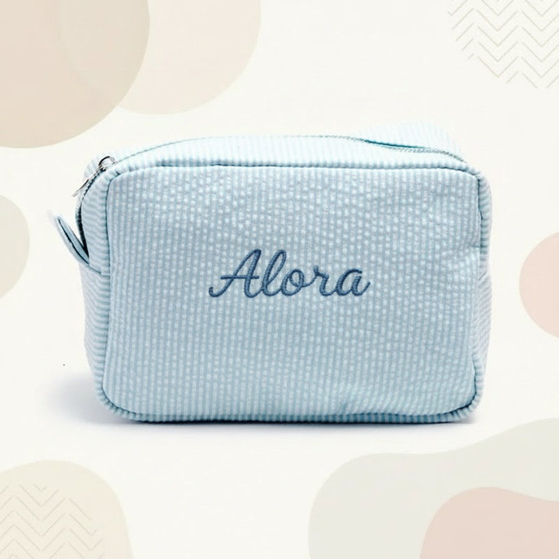 Personalised striped toiletry bag with name – spacious zip, multiple sizes | wash bag