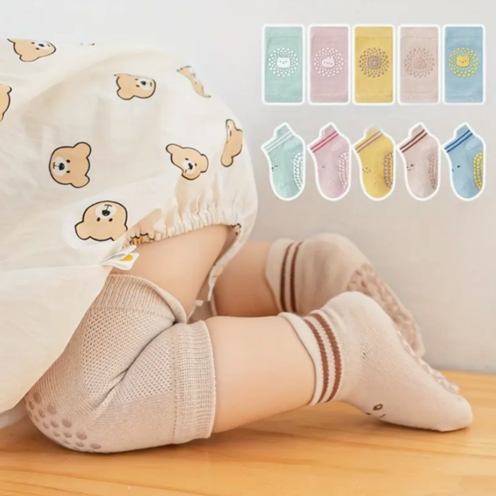 Baby knee pads with anti-slip grip – breathable, soft set of 3 | Crawling babies