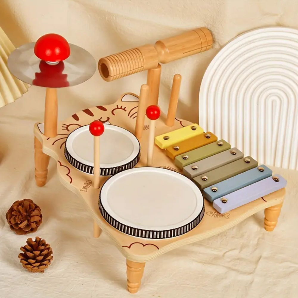 Wooden kids' drum set with xylophone – sturdy design, multiple instruments | toddler musical toy