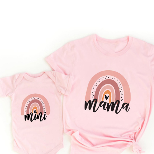 Mum & daughter matching set – shirt & romper outfit | Rainbow print