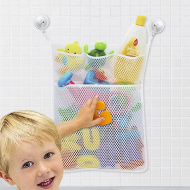Bath toy storage net with suction cups – strong, mould-resistant, large size | bathroom