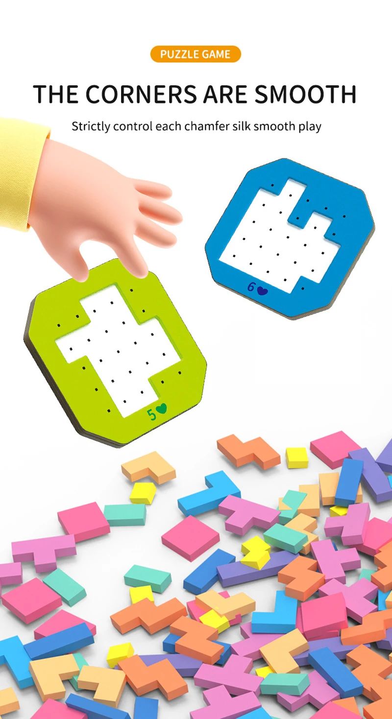 Wooden geometric puzzle blocks – shapes, colours, fine motor skills | Educational toy for kids