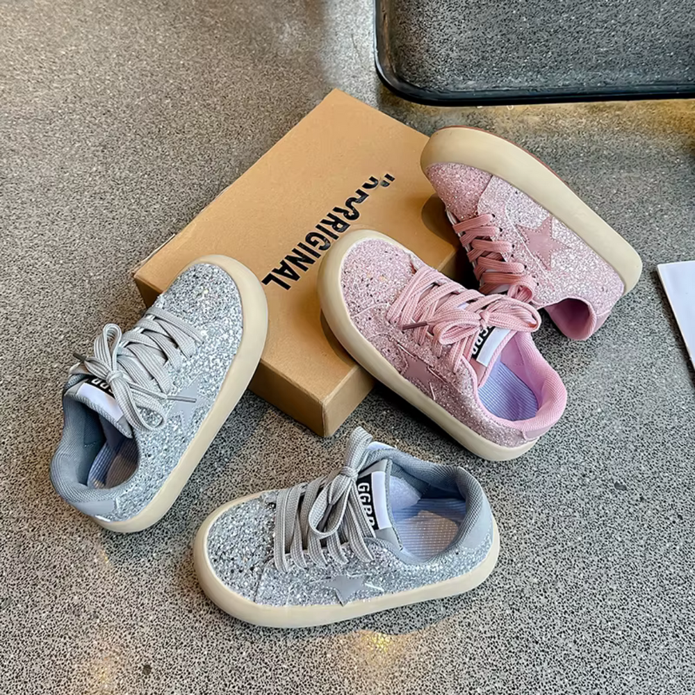 Glitter trainers with soft lining – secure laces, non-slip sole | girls