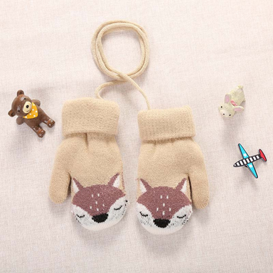 Children's gloves with fox print – soft, warm, cord fastening | winter gloves