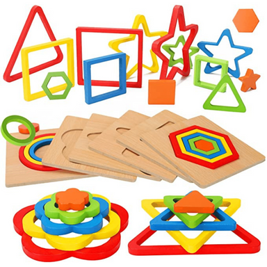 Wooden shape sorter puzzle develops motor skills – 6 boards, Montessori-inspired | toddler toy