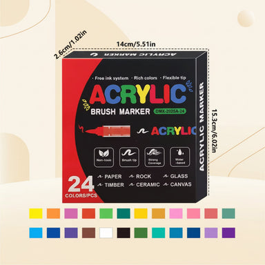 Acrylic paint markers with brush tip – water-based, for glass, ceramic and wood | craft supplies