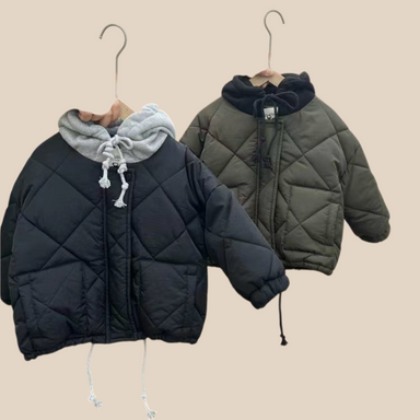 Quilted hoodie jacket with warm soft lining – hood, elastic cuffs | unisex winter coat