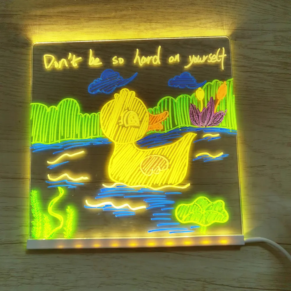LED drawing board with magical light-up effect – rechargeable, reusable, includes pens | kids