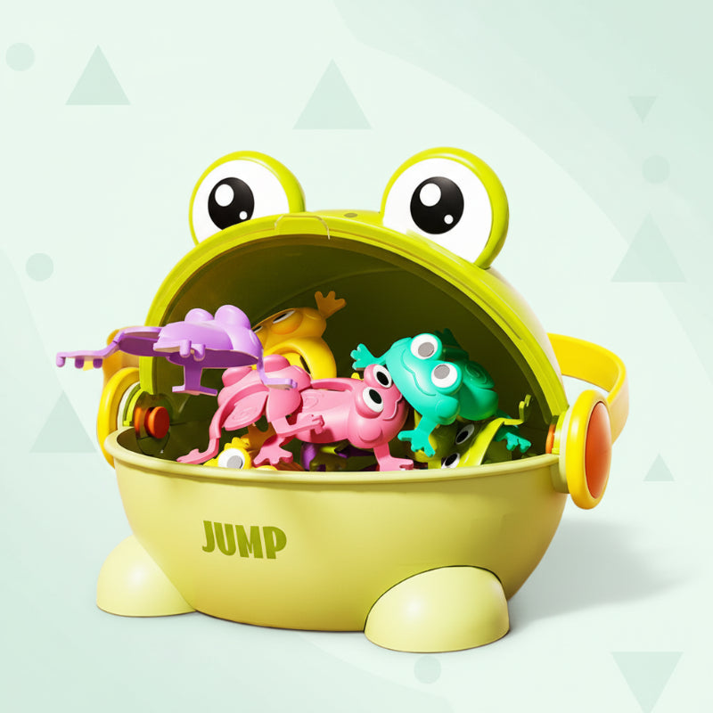 Jumping frog press toy boosts motor skills – no batteries needed | toddlers