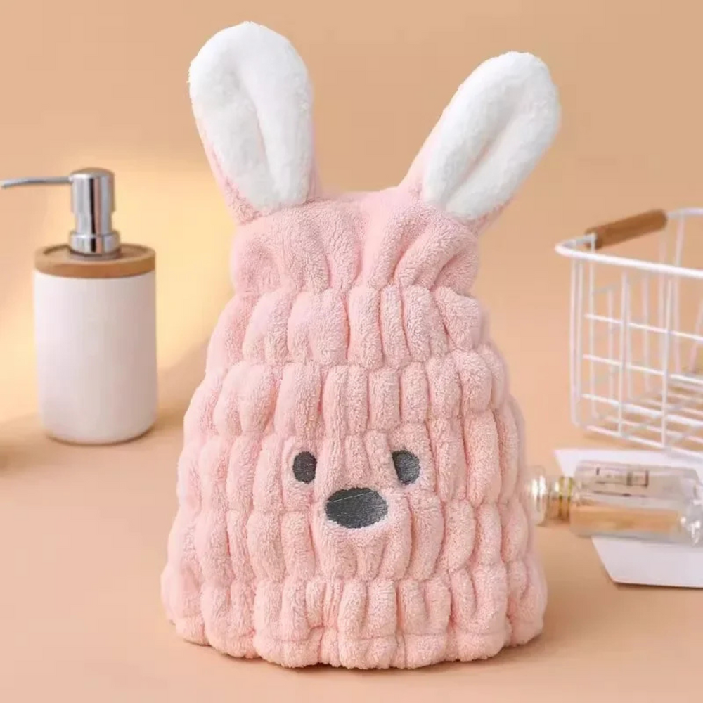 Kids' hair towel dries fast with microfibre – cute rabbit design, gentle on scalp | Toddlers