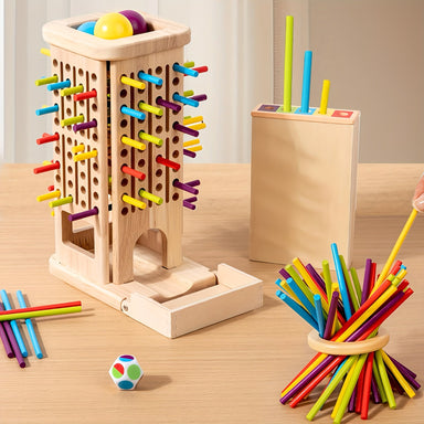 Wooden stacking tower with Montessori design – colours, balance, memory | toddler toy