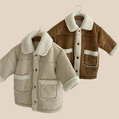 Teddy sherpa coat keeps kids warm – soft lining, suede look | winter jacket