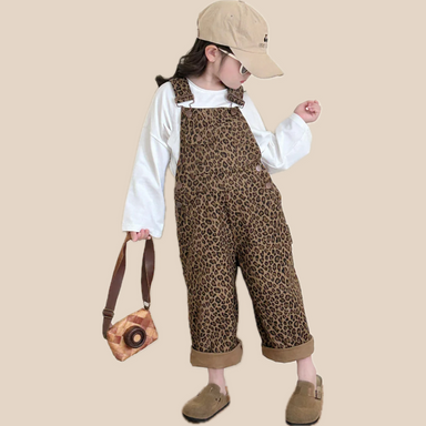 Girls' dungarees with leopard print – Adjustable straps, soft cotton | Children's clothing