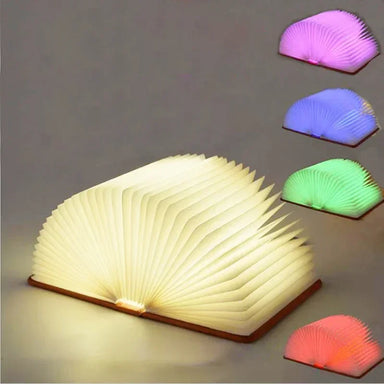 Foldable LED night light with RGB colours – USB rechargeable, wooden design | Kids' room & desk