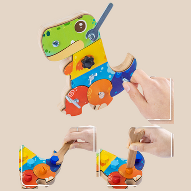 Wooden dino building set stimulates motor skills – screws, parts, creativity | Educational toy 2+