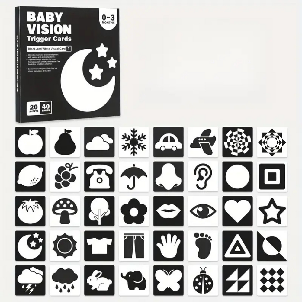 Baby flash cards with high-contrast patterns – shape recognition, sensory play | 0–36 months