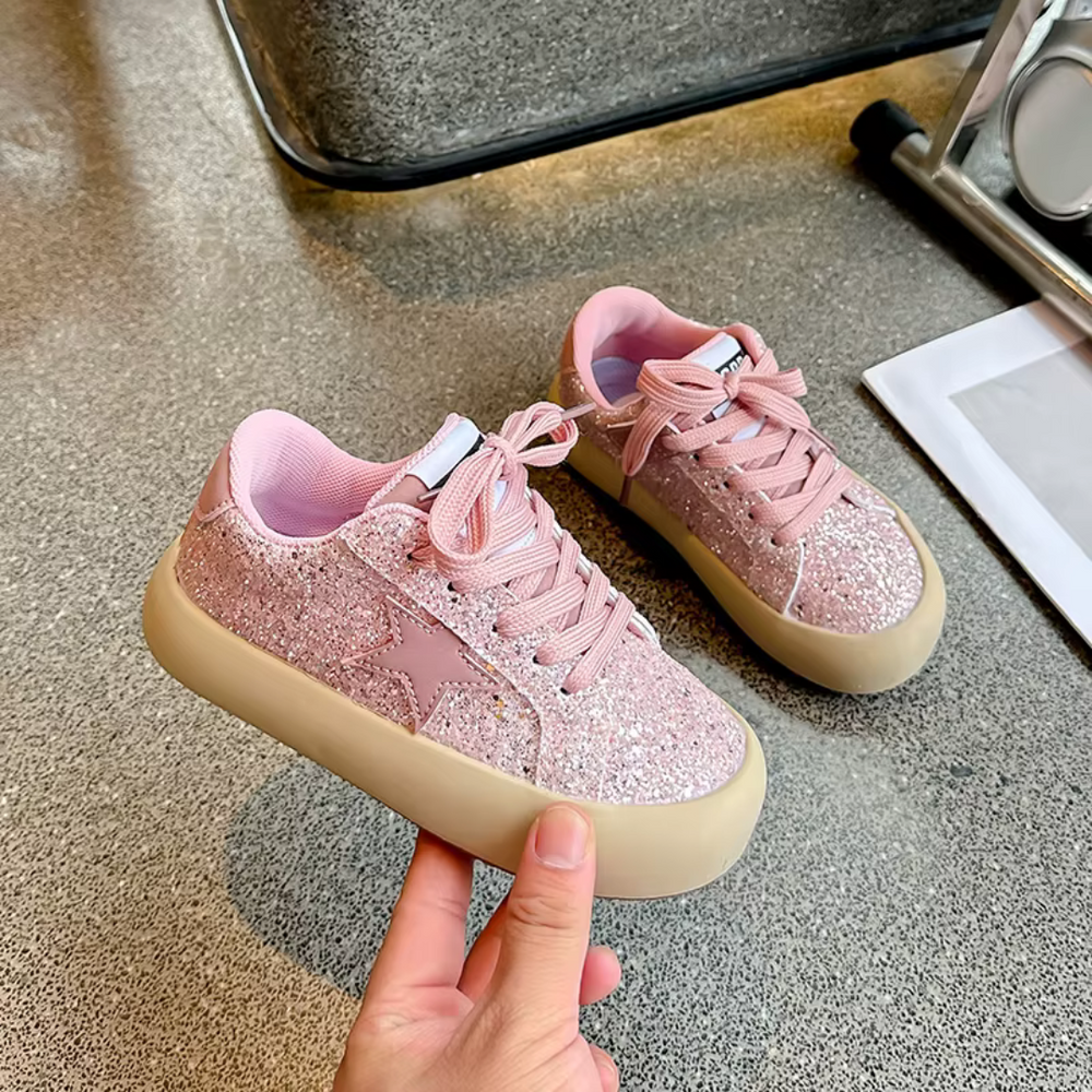 Glitter trainers with soft lining – secure laces, non-slip sole | girls