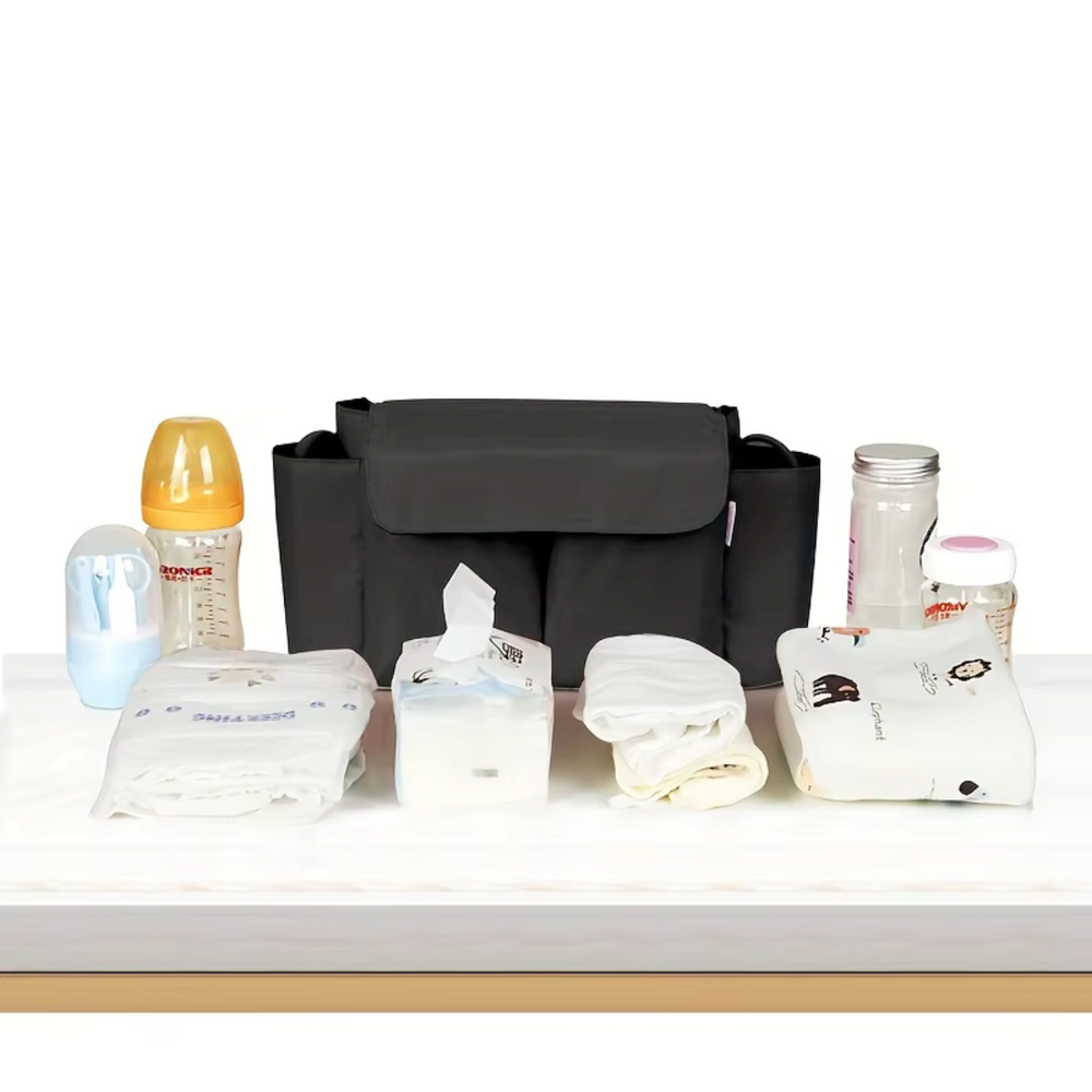 Pushchair organiser with bottle holders – water-resistant, universal fit | pram accessory